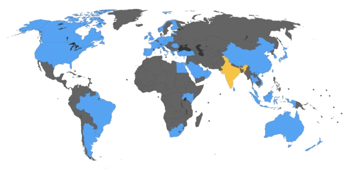 World map with Stablecount operating markets highlighted